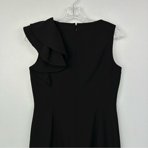 Calvin Klein Ruffle Flutter Sleeve Sheath Dress Black Back Zip Cocktail LBD Sz 4 - Picture 10 of 16